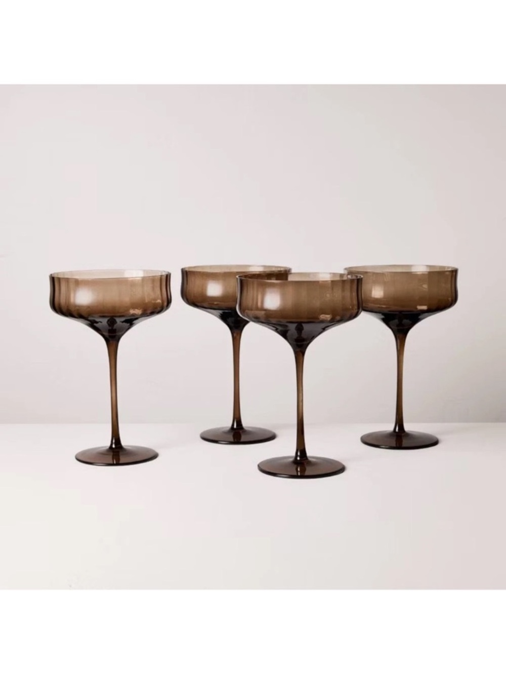 Hearth & Hand **Set of 4**  12oz Coupe Margarita Glasses Brown BRAND NEW